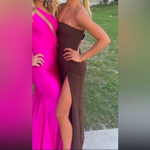 Meshki Brown strapless dress with slit